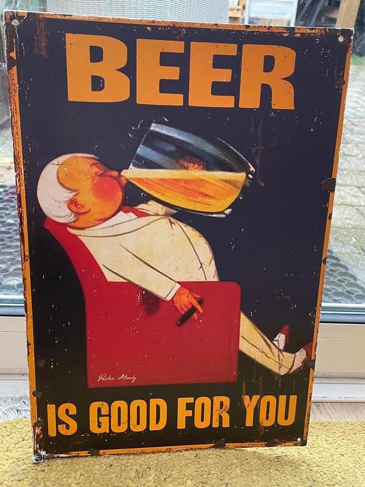 Vintage Bier Bord - 'Beer is Good for You', Antiek en Kunst, Antiek | Emaille, Ophalen of Verzenden