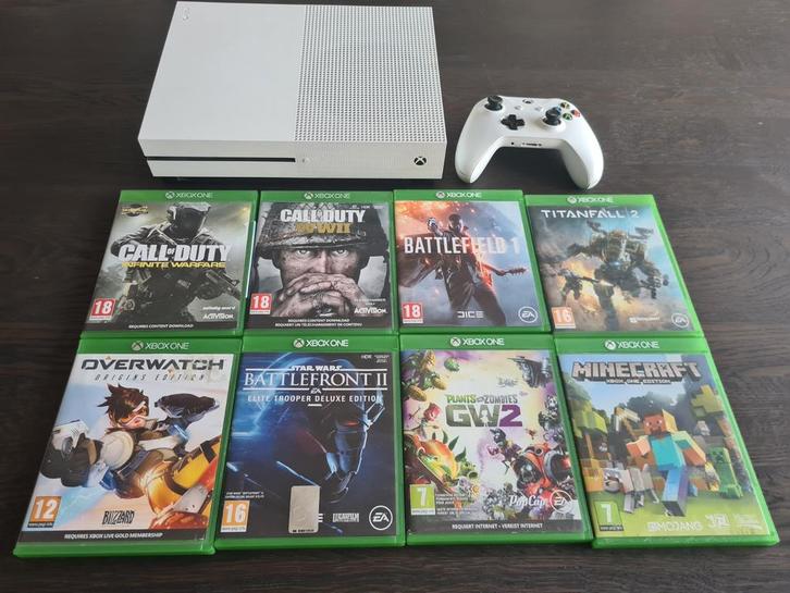 XBox One S 500GB met 8 Top Games, Spelcomputers en Games, Spelcomputers | Xbox One, Zo goed als nieuw, Xbox One S, 500 GB, Met 1 controller