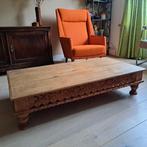 Indiase salontafel met houtsnijwerk, Huis en Inrichting, Ophalen, Gebruikt, 100 tot 150 cm, 50 tot 100 cm