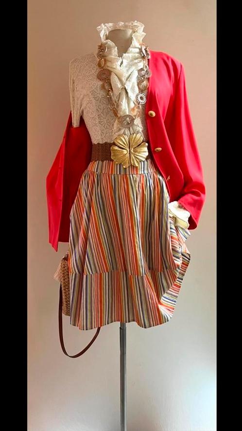 Erny van Reijmersdal 40 Pauw wijde rok regenboogkleuren, Kleding | Dames, Rokken, Zo goed als nieuw, Maat 38/40 (M), Onder de knie