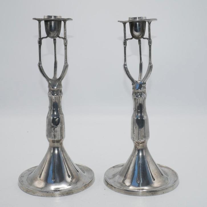 Twee zeer zeldzame art nouveau kandelaars van Osiris, Antiek en Kunst, Curiosa en Brocante, Verzenden