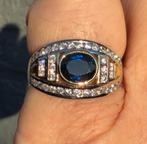 Exclusieve 18K gouden ring saffier en 42 diamanten 1.60ct!, 18 tot 19, Ophalen of Verzenden, Dame of Heer, Met edelsteen