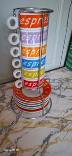 Expresso kopjes met schotels en houder nieuwstaat, Ophalen of Verzenden, Zo goed als nieuw