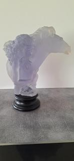 Glas sculptuur van paardenkop met rijdster. Prachtig, groot, Ophalen of Verzenden