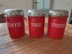 koffie/thee/suiker/voorraadpotten emaille rood/wit, Antiek en Kunst, Antiek | Emaille, Ophalen of Verzenden