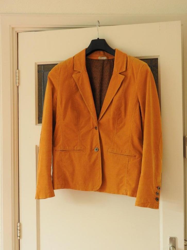 Okergeel gevoerd ribfluwelen colbertje. 42. Nieuwstaat., Kleding | Dames, Jasjes, Kostuums en Pakken, Zo goed als nieuw, Jasje