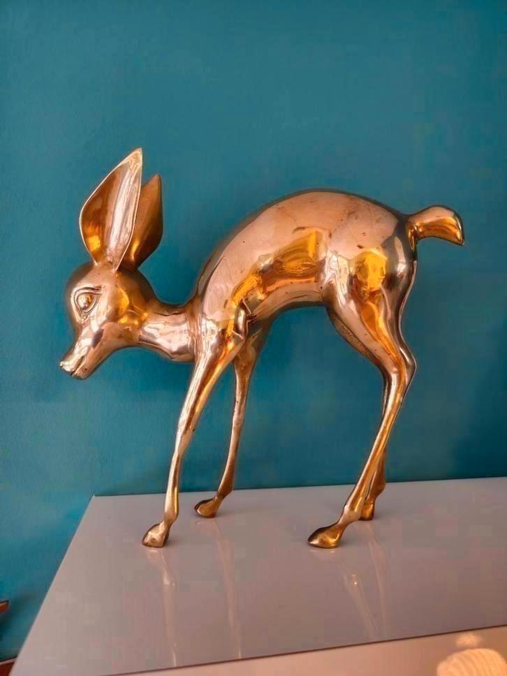 Groot Vintage Messing Bambi Hert Beeld, Antiek en Kunst, Kunst | Designobjecten, Ophalen of Verzenden
