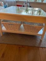 Witte nette salontafel met lade en 4 witte rieten mandjes, 50 tot 100 cm, Gebruikt, Rechthoekig, Ophalen of Verzenden