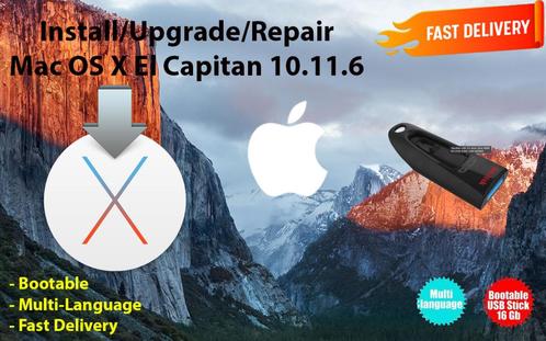 Mac OS X El Capitan 10.11.6, OSX via USB van 32GB zonder DVD, Computers en Software, Besturingssoftware, Nieuw, MacOS, Ophalen of Verzenden