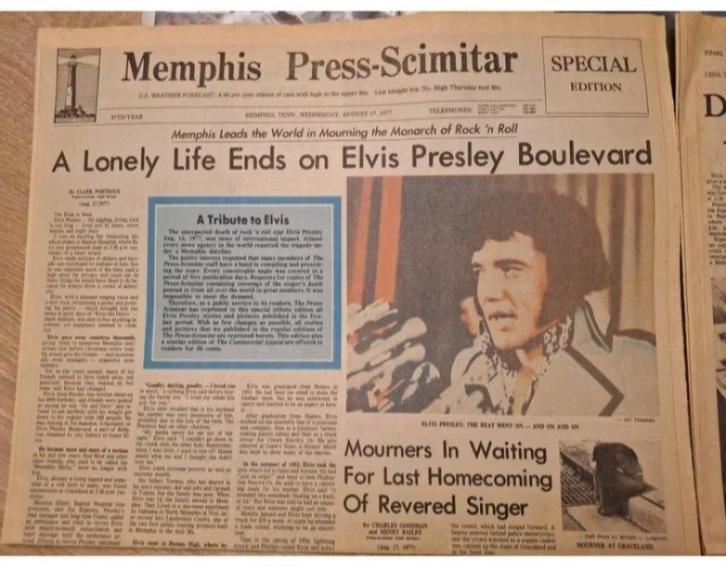 2 stuks ELVIS PRESLEY  USA kranten 17 augustus 1977, Verzamelen, Tijdschriften, Kranten en Knipsels, Tijdschrift, Buitenland, 1960 tot 1980