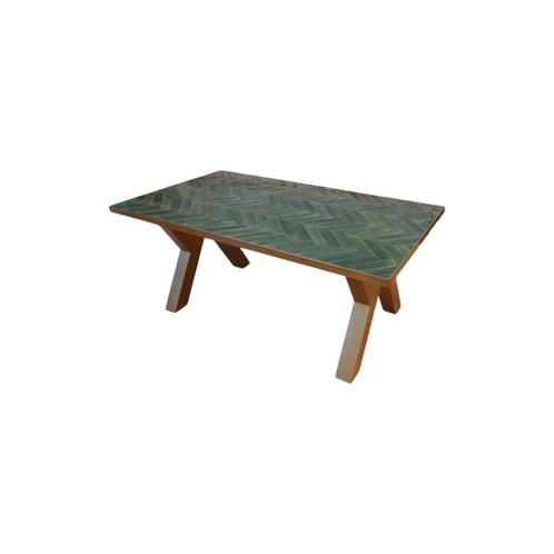 Groen visgraat tafel, Huis en Inrichting, Tafels | Eettafels, Nieuw, 50 tot 100 cm, 200 cm of meer, Vijf personen of meer, Rechthoekig