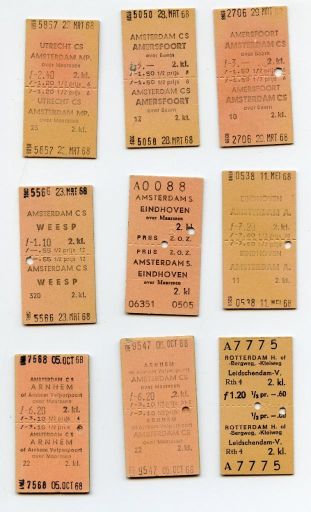 treinkaartjes einkele reis 1968, Verzamelen, Spoorwegen en Tramwegen, Gebruikt, Trein, Boek of Tijdschrift, Ophalen of Verzenden