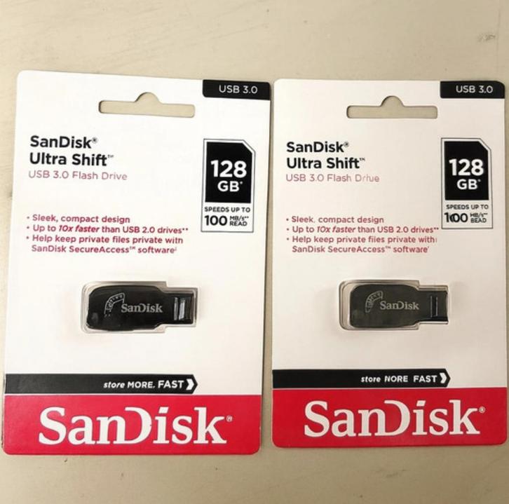 2x Nieuwe SanDisk Ultra Shift 128GB USB 3.0, Computers en Software, USB Sticks, Nieuw, 128 GB, Ophalen of Verzenden