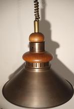 Vintage antieke hanglamp met bronzen kap en eikenhout, Ophalen of Verzenden, Zo goed als nieuw, Metaal, Minder dan 50 cm