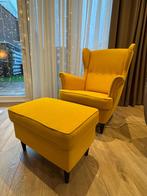 IKEA Fauteuil met Voetenbank - Gele Stof, Huis en Inrichting, Fauteuils, Ophalen, Zo goed als nieuw, Stof, 75 tot 100 cm