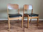 Vintage teak stoelen, Huis en Inrichting, Stoelen, Twee, Bruin, Leer, Ophalen of Verzenden