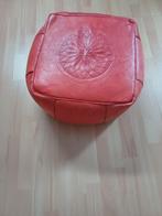 Vintage leren poef, Huis en Inrichting, Banken | Voetenbanken en Poefen, Minder dan 50 cm, Gebruikt, Ophalen of Verzenden, Vierkant