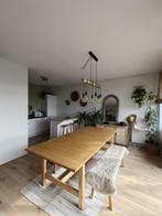 Grote houten eettafel met 2 benches, Huis en Inrichting, Tafels | Eettafels, Ophalen, Gebruikt, 200 cm of meer, 50 tot 100 cm