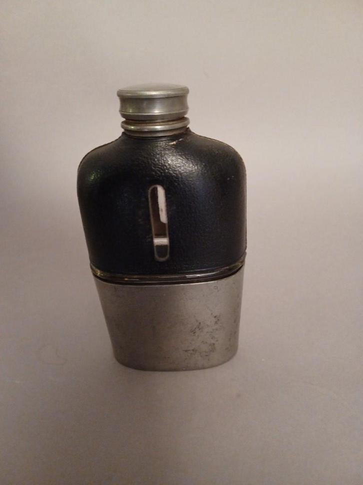 Engelse zakfles heupfles voor Whisky of drank - leer-  tin, Antiek en Kunst, Curiosa en Brocante, Ophalen of Verzenden