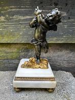 Bronzen Engeltje op Marmeren Sokkel - 18e/19e Eeuws, Ophalen of Verzenden