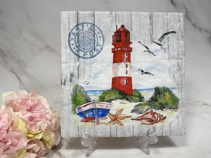 knutsel servetten vuurtoren meeuwen boot  decoupage nr 494, Hobby en Vrije tijd, Knutselen, Nieuw, Materiaal, Ophalen of Verzenden