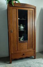 Antieke art-deco eendeurs vitrinekast met facetgeslepen glas, Ophalen of Verzenden