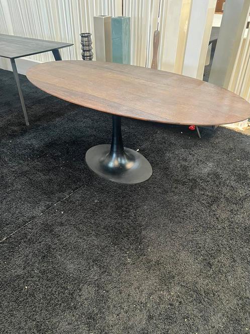 Prachtige Ovale Eettafel Verjongd Blad Bruin Mangohout 200cm, Huis en Inrichting, Tafels | Eettafels, Zo goed als nieuw, 100 tot 150 cm