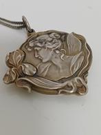 Antiek zilver gekeurd art nouveau Jugendstil hanger spiegel, Ophalen of Verzenden, Zo goed als nieuw, Zilver, Zilver