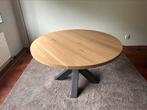 Industriele eettafel rond massief eiken 130cm, Huis en Inrichting, Ophalen, Zo goed als nieuw, Vijf personen of meer, Industrieel