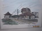Mooie Tek/aquarel v/e Belgische Stations lokatie SIGN:MAELE, Ophalen