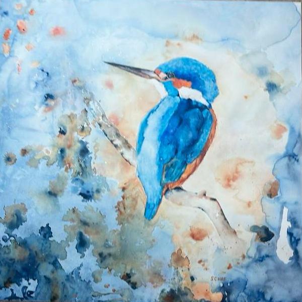 Aquarel Grote IJsvogel - Origineel, Antiek en Kunst, Kunst | Schilderijen | Klassiek, Ophalen of Verzenden