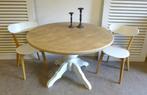 Prachtige witte landelijke ronde eettafel 120 cm, Ophalen, Eikenhout, Zo goed als nieuw, Vijf personen of meer