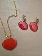 Red aspen leaves leaf  necklace and earrings for Autumn, Met hanger, Verzenden, Zo goed als nieuw, Rood