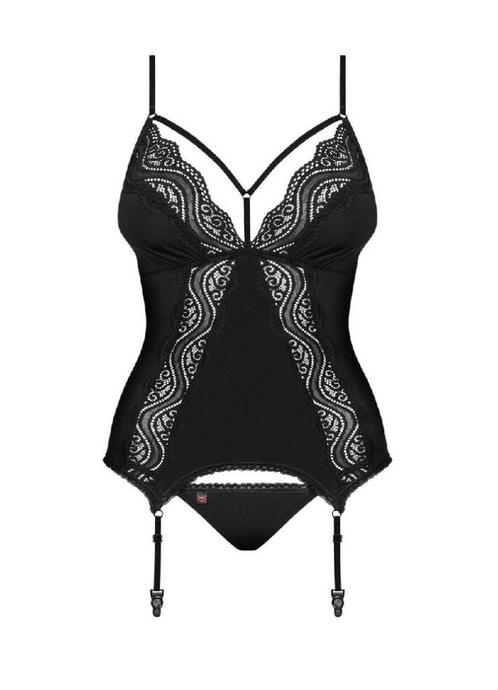 Obsessive Diyosa Jarretelkorset met String Maat S/M (702), Kleding | Dames, Ondergoed en Lingerie, Setje, Zwart, Ophalen of Verzenden