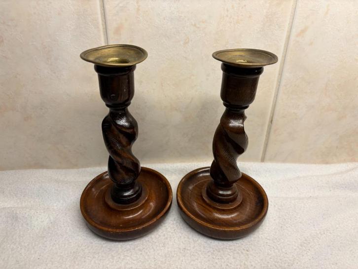 Houten Kandelaars, Antiek en Kunst, Curiosa en Brocante, Ophalen of Verzenden