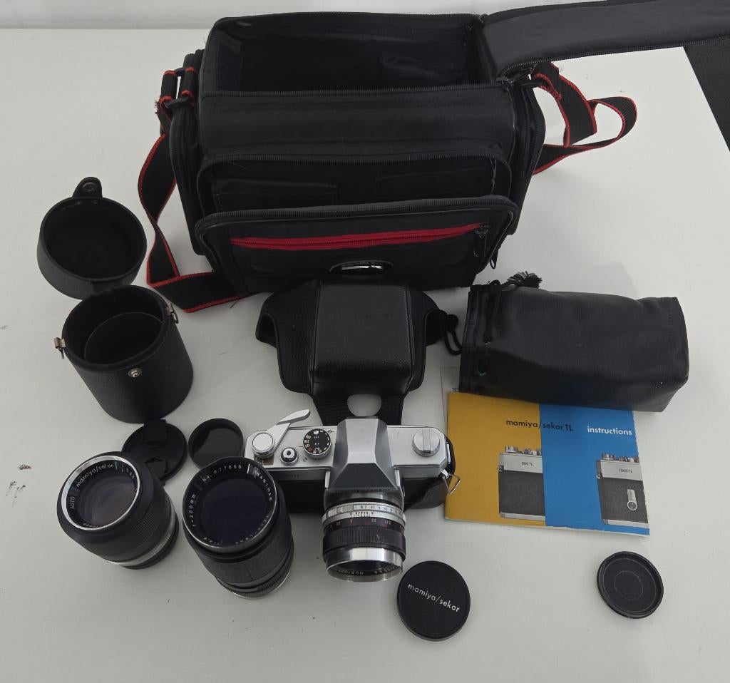 Mamiya tl 500 camera met 3 lenzen, Gebruikt, Spiegelreflex, Ophalen of Verzenden, X