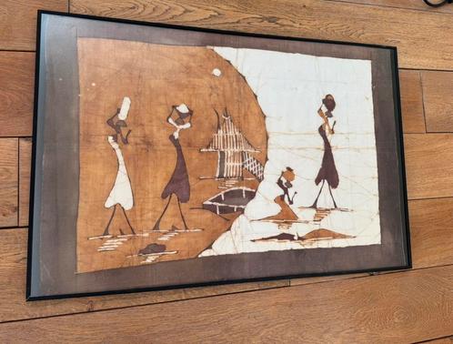 Afrikaanse afbeelding, schildering op stof in lijst, Huis en Inrichting, Woonaccessoires | Schilderijen, Tekeningen en Foto's