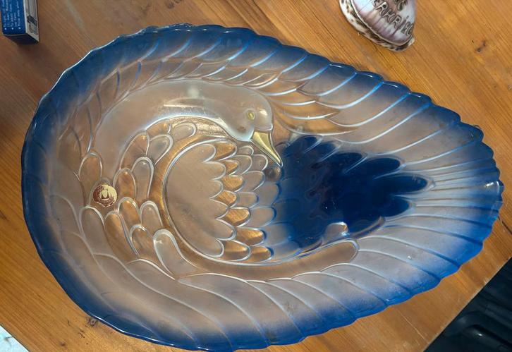 Walther Glas Zwaan Schaal - Antiek Glaswerk Blauw Rand Desig, Antiek en Kunst, Antiek | Glas en Kristal, Ophalen of Verzenden