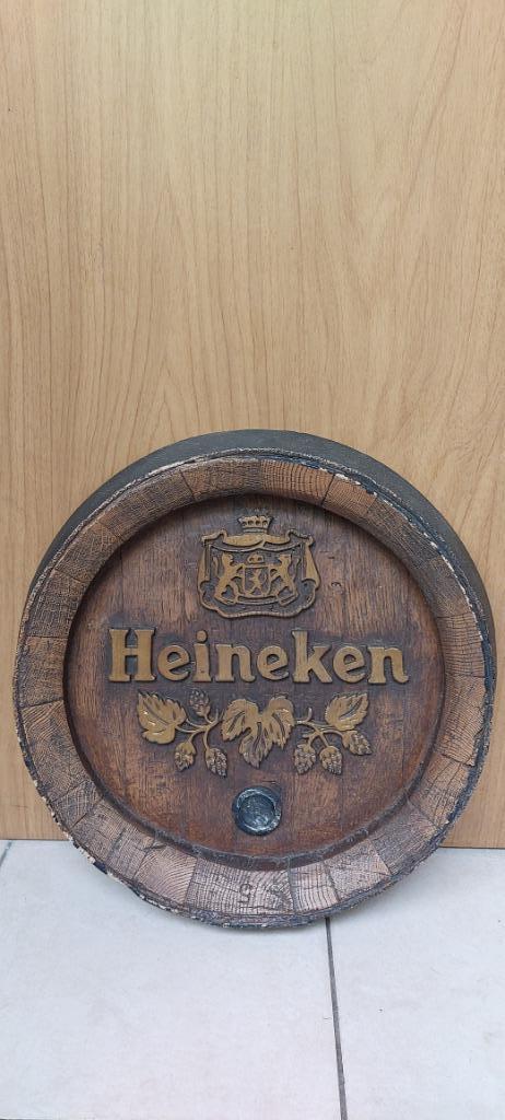 Authentiek reclamebord Heineken (in vorm tondeksel), Verzamelen, Biermerken, Nieuw, Reclamebord, Plaat of Schild, Heineken, Ophalen of Verzenden