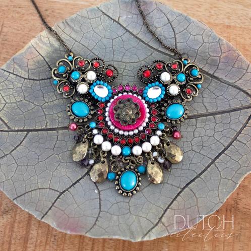 Kleurrijke Grote Ketting Met Kralen Geplaatst In Metaal, Sieraden, Tassen en Uiterlijk, Kettingen, Zo goed als nieuw, Overige materialen
