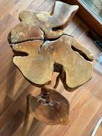 Boomstamtafel (set v. 2) hardhout kwihitafel kwihi van Aruba, Huis en Inrichting, Tafels | Salontafels, Gebruikt, 50 tot 100 cm