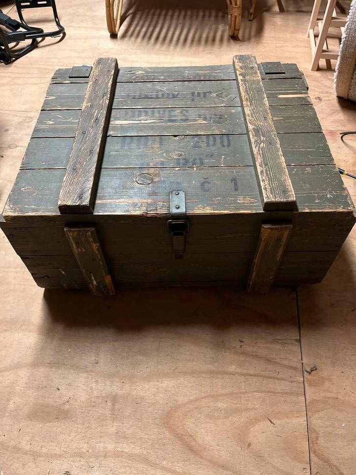 Vintage Houten Kist / Opbergkist/ munitiekist, Huis en Inrichting, Woonaccessoires | Kisten, Gebruikt, Minder dan 50 cm, 50 tot 100 cm