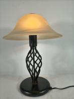 Mushroom tafellamp met albast glazen kap en metalen voet, Gebruikt, Ophalen of Verzenden, Glas, Modern