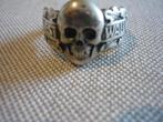 Vintage zilveren doodshoofd ring gemerkt, Gebruikt, Verzenden, 19 tot 20, Dame of Heer