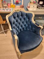 Vintage Brocante Fauteuil Blauw Velvet, Huis en Inrichting, Hout, Minder dan 50 cm, Gebruikt, Minder dan 75 cm