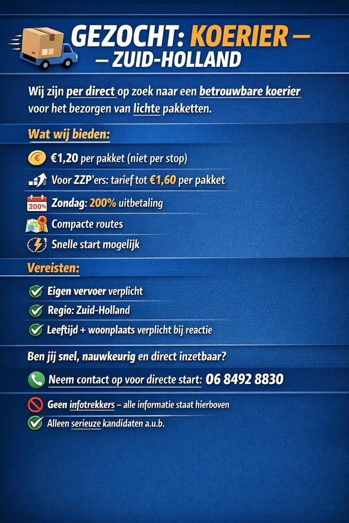 Gezocht koerier, Tickets en Kaartjes, Evenementen en Festivals, Eén persoon