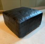 Vintage Zwart Lederen Patchwork Poef - Jaren 60/70, Ophalen, Gebruikt, Vierkant, Leer