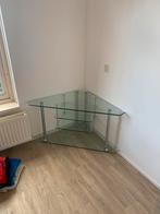 Mooie glazen driehoekige sidetable, televisie/tv tafel, Ophalen, 100 tot 150 cm, Overige vormen, 50 tot 75 cm