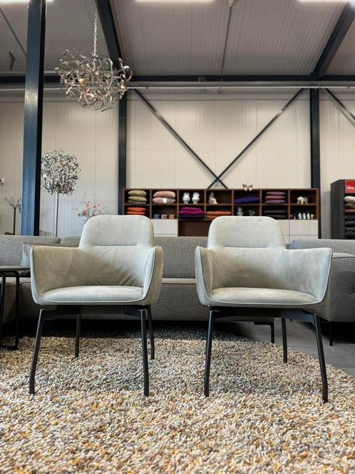 2 Nieuw Leolux Gyon eetkamerstoel Danza leer Design stoel, Huis en Inrichting, Stoelen, Nieuw, Twee, Leer, Grijs, Ophalen of Verzenden