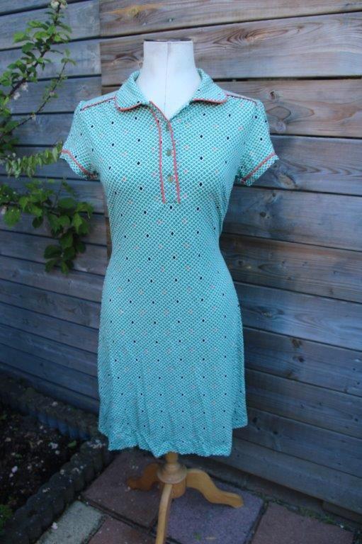 Jurk groen/ Offwhite King Louie mt S Vaste prijs, Kleding | Dames, Jurken, Zo goed als nieuw, Maat 36 (S), Groen, Knielengte, Ophalen of Verzenden